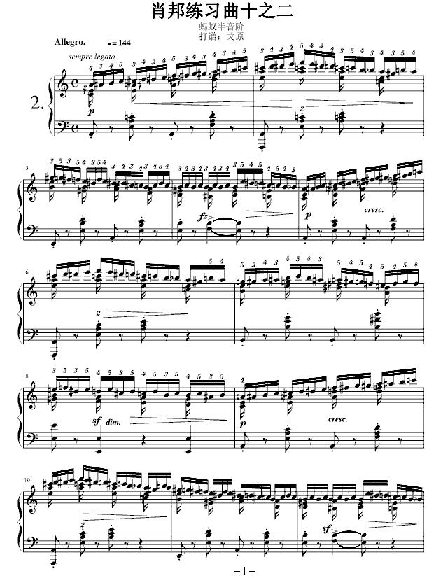 肖邦练习曲十之二钢琴曲谱（图1）