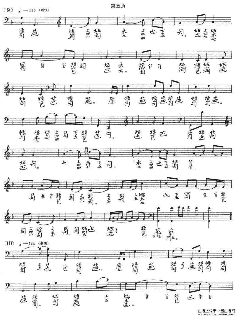 阳春（古琴谱 五线谱+减字谱、吴景略演奏版）钢琴曲谱（图3）