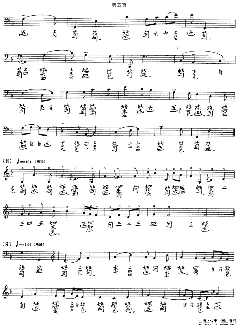 阳春（古琴谱 五线谱+减字谱、吴兆基演奏版）钢琴曲谱（图3）