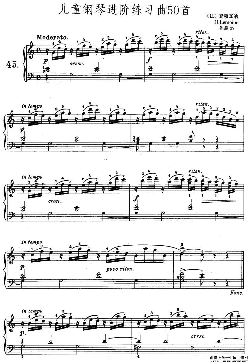 儿童钢琴进阶练习曲50首之45钢琴曲谱（图1）