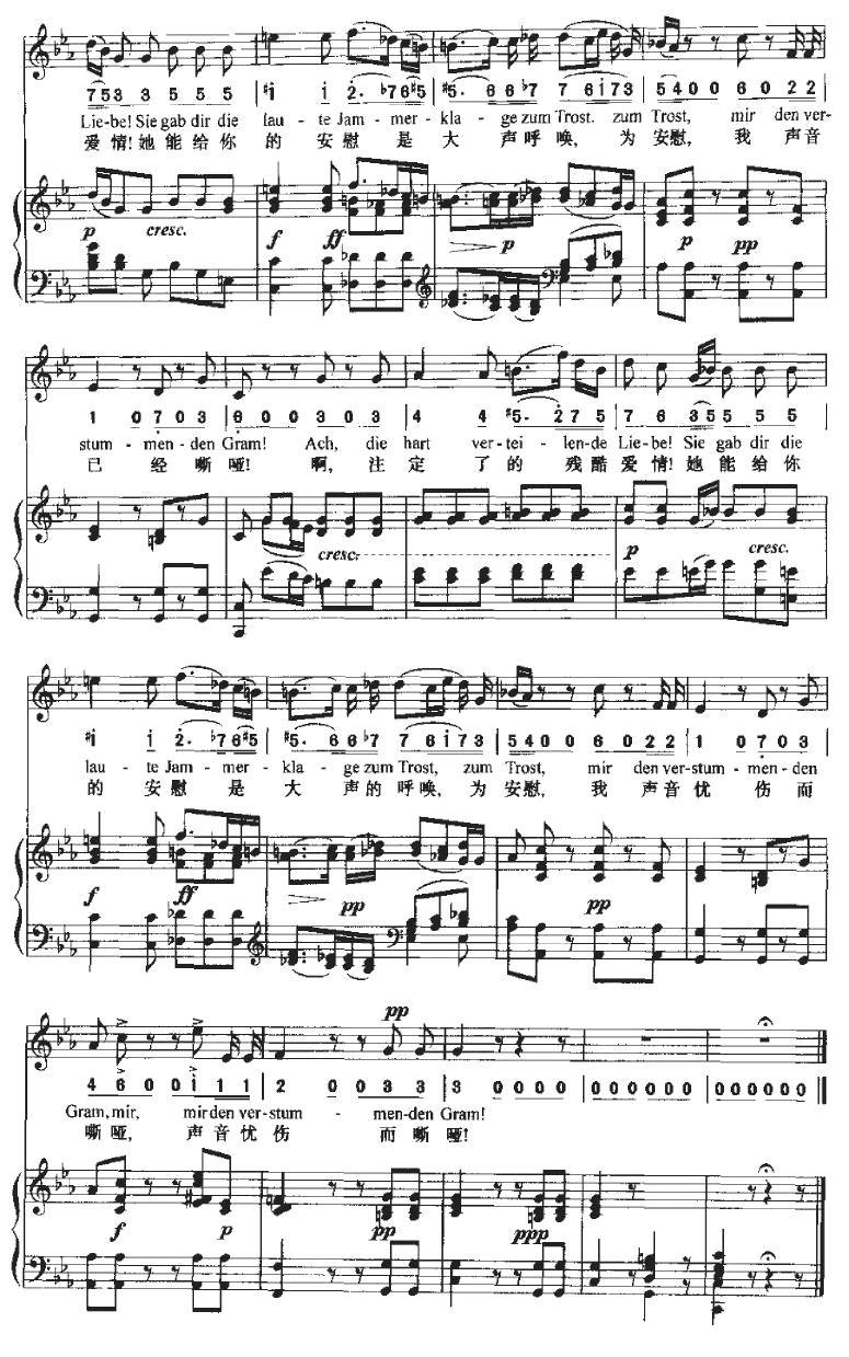 Die laute Klage（大声的悲叹）（中外文对照、正谱+简谱）钢琴曲谱（图2）