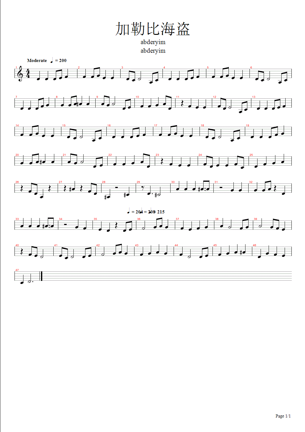 he’s a pirate钢琴曲谱（图1）