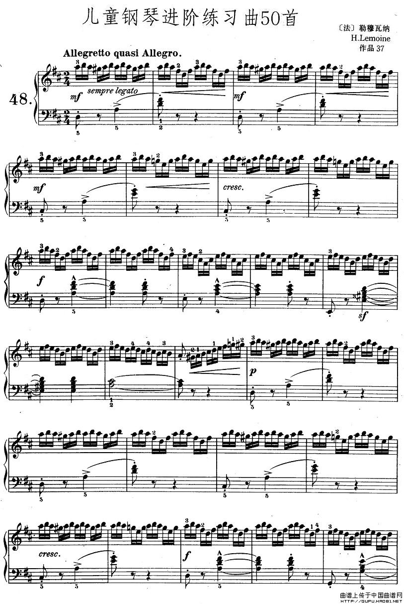 儿童钢琴进阶练习曲50首之48钢琴曲谱（图1）