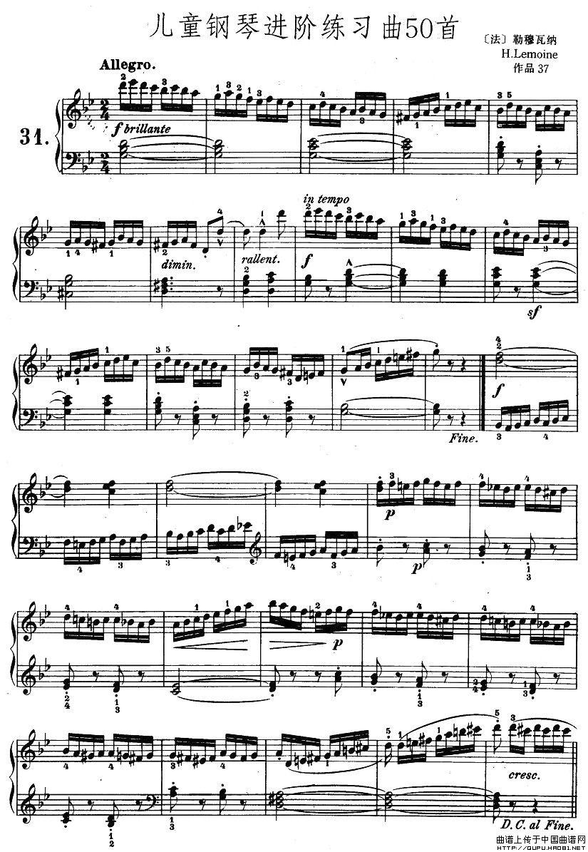 儿童钢琴进阶练习曲50首之31钢琴曲谱（图1）