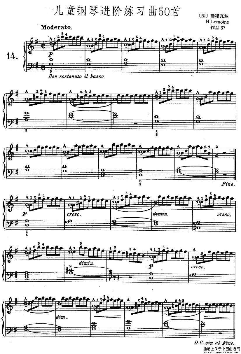 儿童钢琴进阶练习曲50首之14钢琴曲谱（图1）