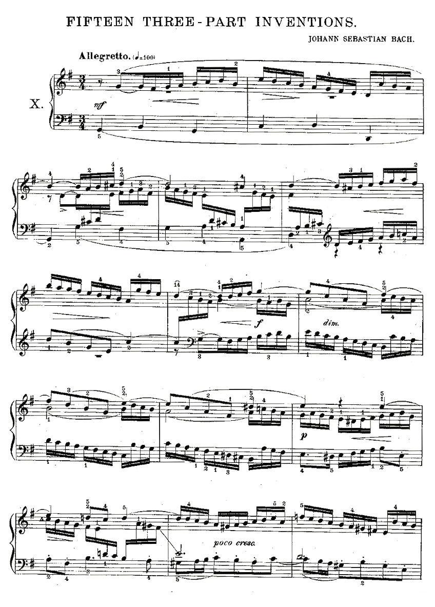 FIFTEEN THREE-PART INVETIONS之十（15首3部创意曲之十）钢琴曲谱（图1）