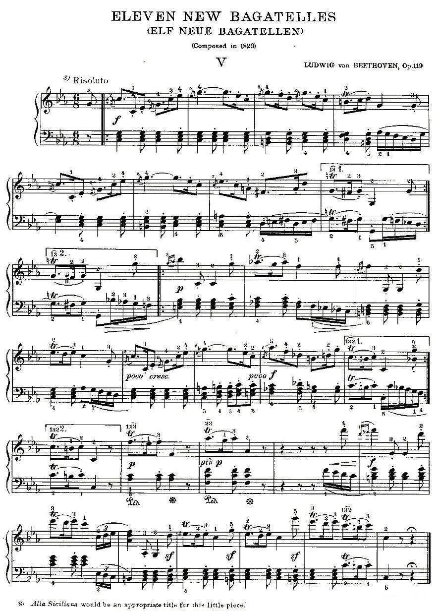 贝多芬钢琴小品Op.119 之五钢琴曲谱（图1）