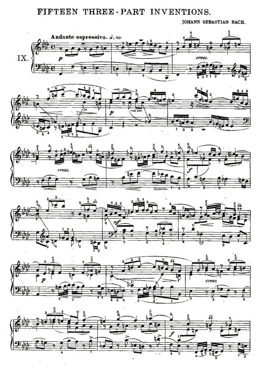 FIFTEEN THREE-PART INVETIONS之九（15首3部创意曲之九）钢琴曲谱（图1）