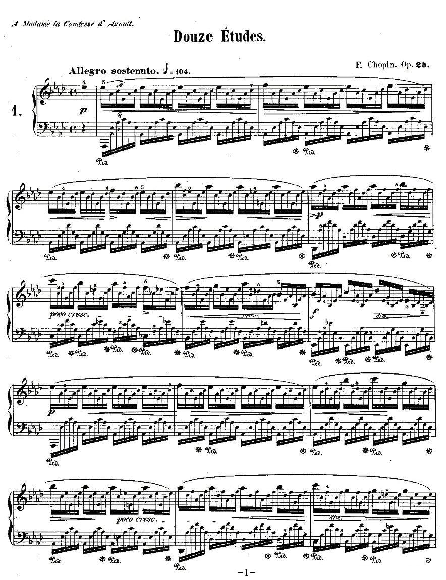 肖邦钢琴练习曲，Op.25之一钢琴曲谱（图1）