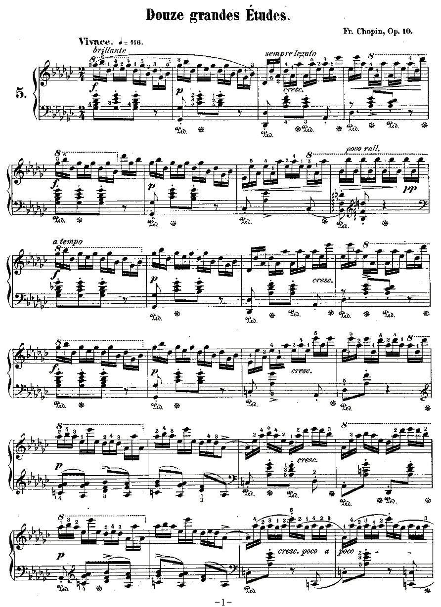 肖邦钢琴练习曲，Op.10之五钢琴曲谱（图1）
