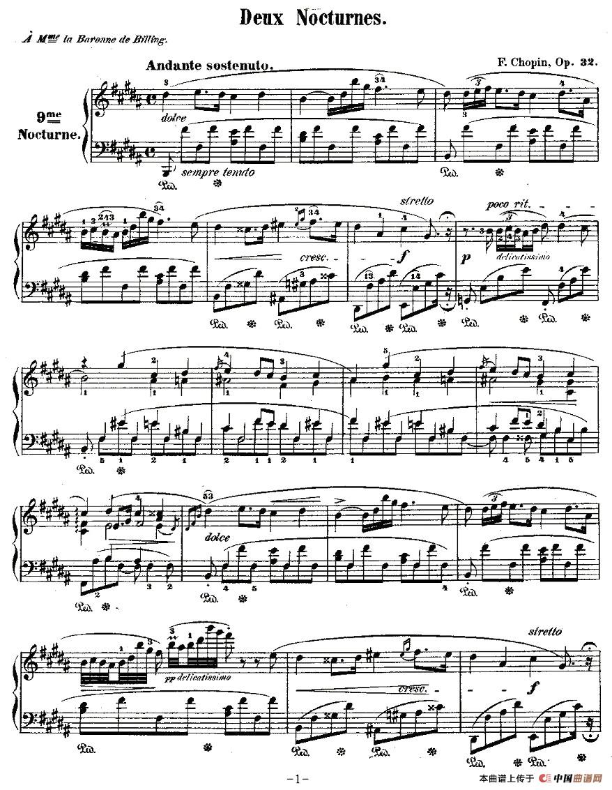 B大调夜曲Op.32-1（Deux  Nocturnes）钢琴曲谱（图1）