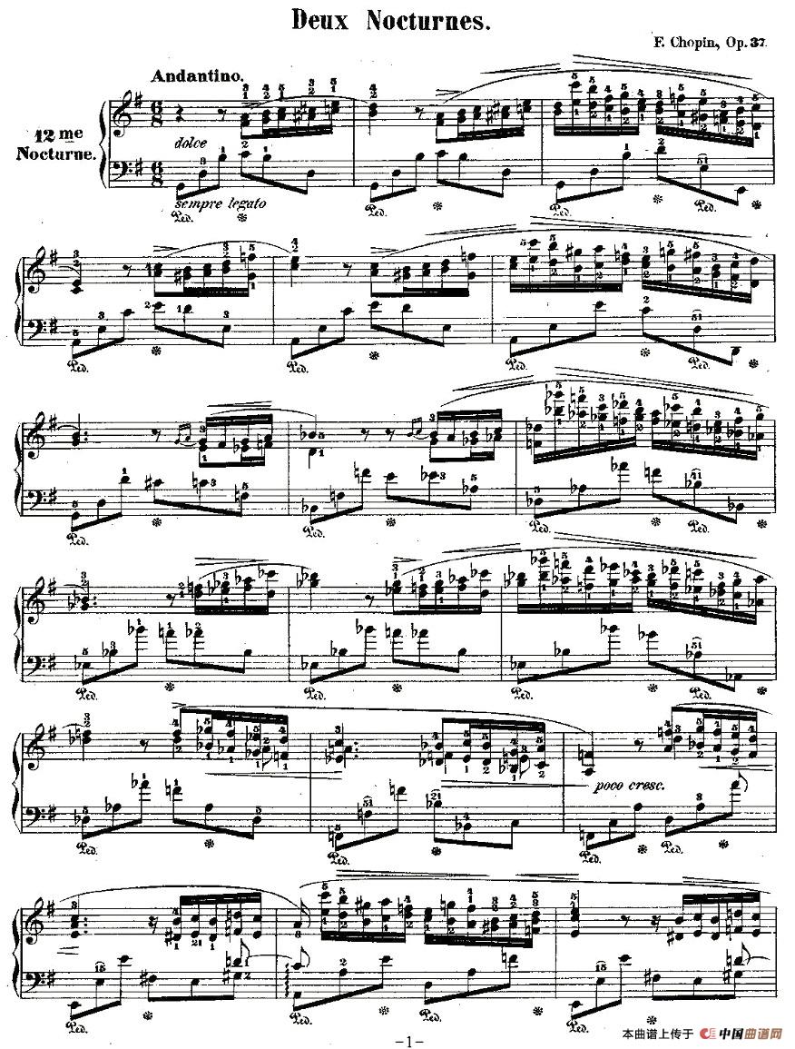 G大调夜曲Op.37－2（Deux  Nocturnes）钢琴曲谱（图1）