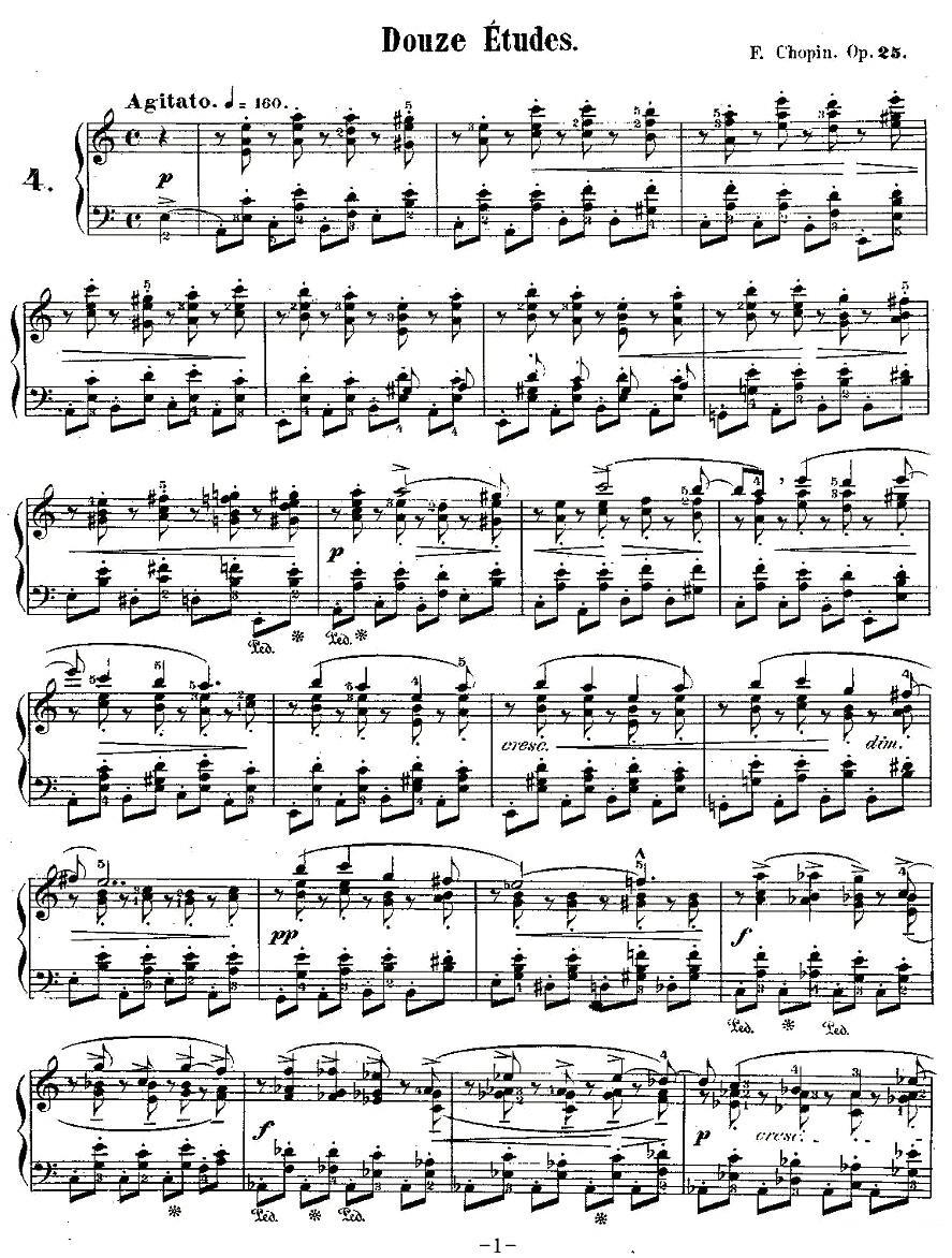 肖邦钢琴练习曲，Op.25之四钢琴曲谱（图1）