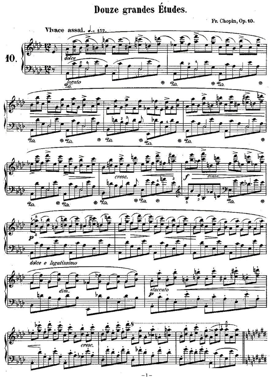 肖邦钢琴练习曲，Op.10之十钢琴曲谱（图1）