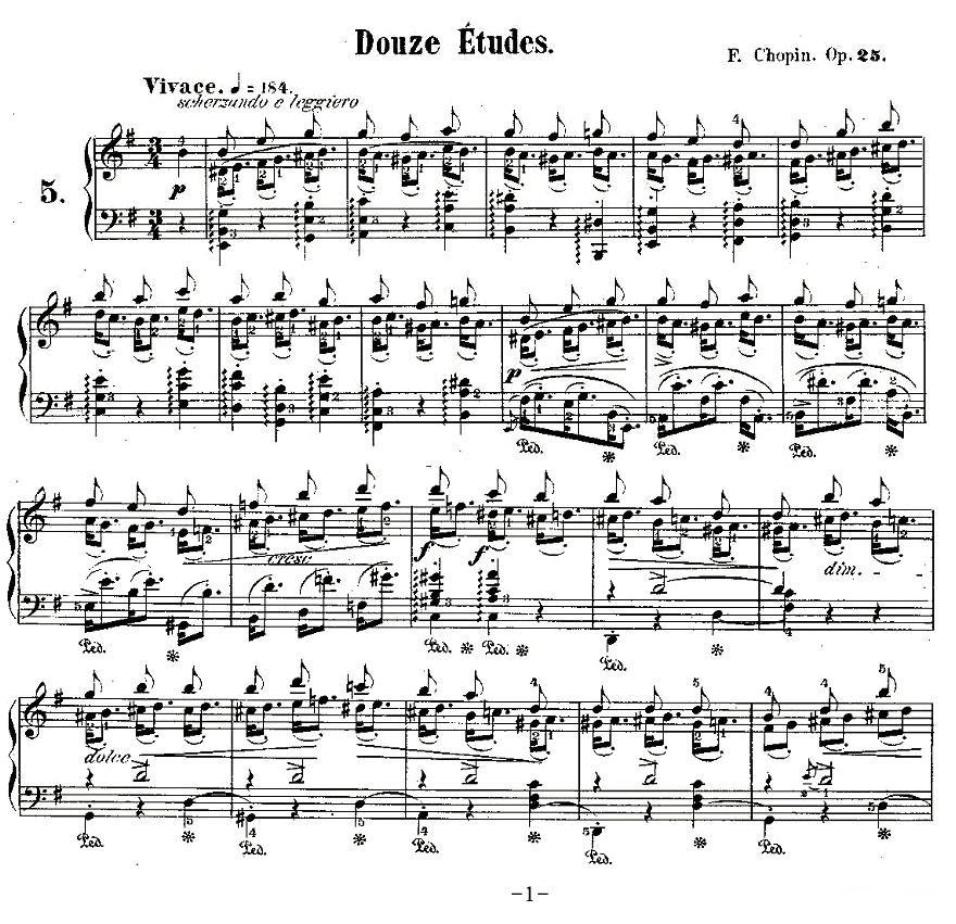 肖邦钢琴练习曲，Op.25之五钢琴曲谱（图1）