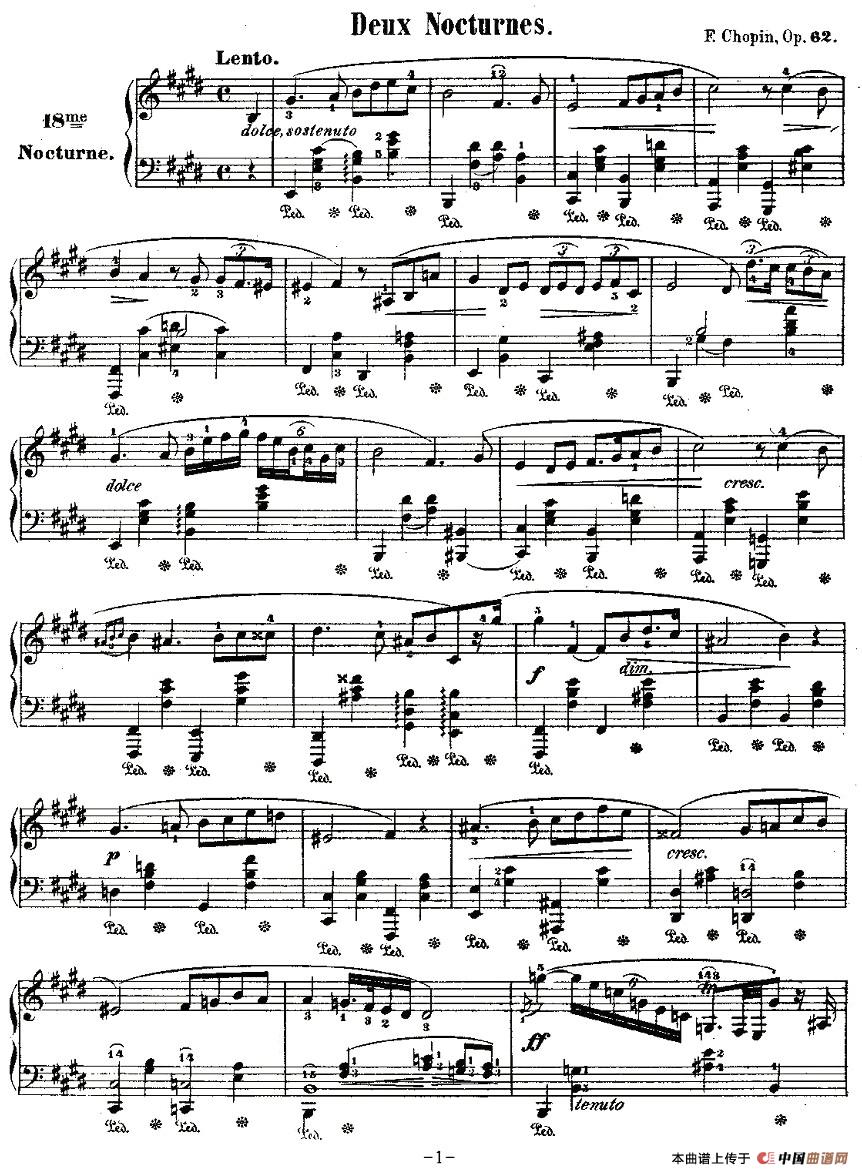 E大调夜曲Op.62－2（Deux  Nocturnes）钢琴曲谱（图1）