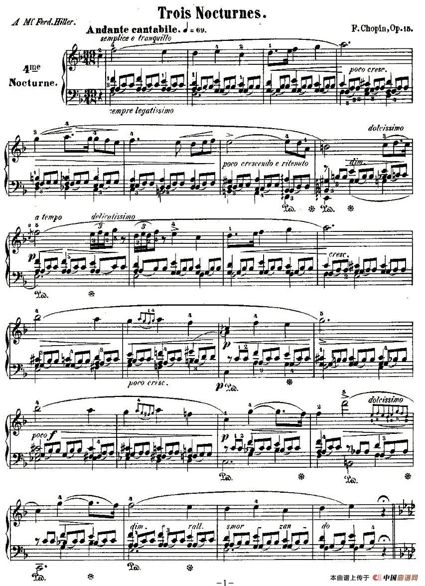 F大调夜曲Op.15-1（Trois  Nocturnes）钢琴曲谱（图1）