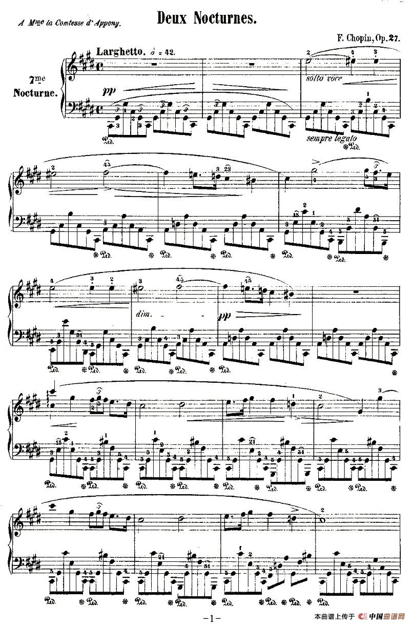 升C大调夜曲Op.27-1（Deux  Nocturnes）钢琴曲谱（图1）