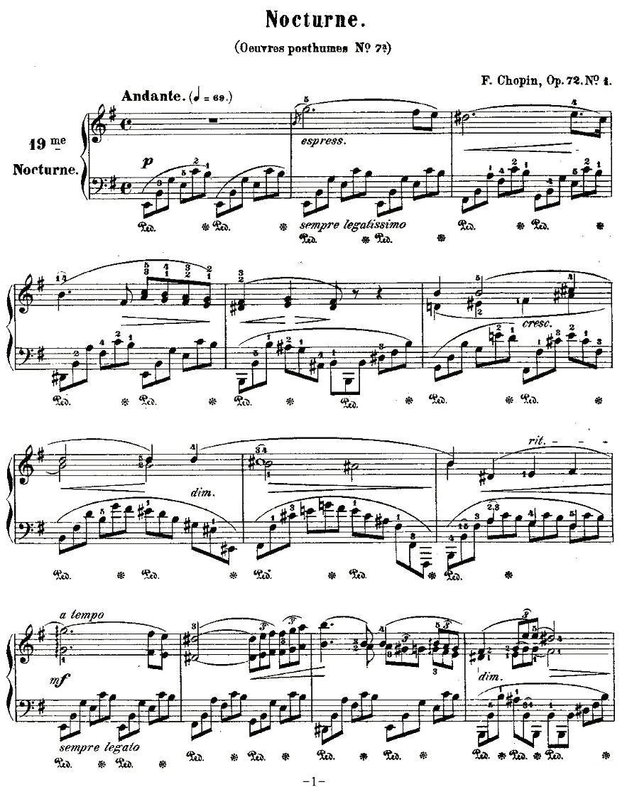 E小调夜曲Op.72－1（Nocturne）钢琴曲谱（图1）