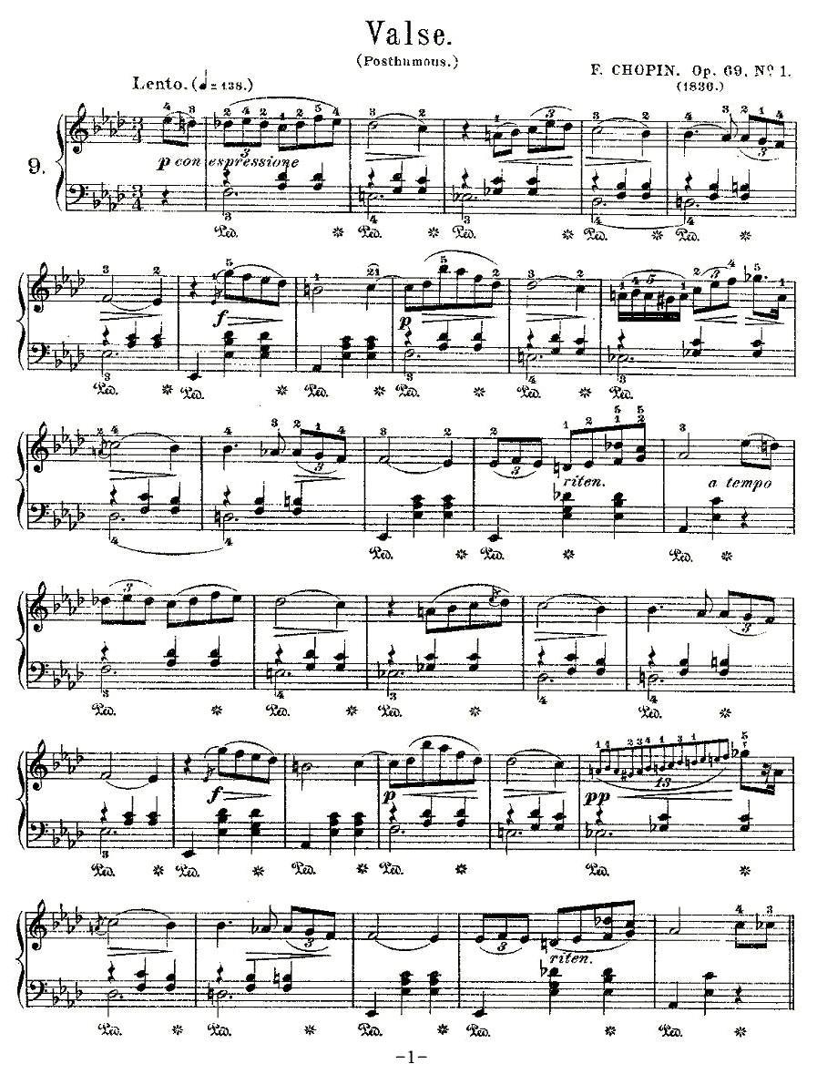 valse，Op.69, No.1钢琴曲谱（图1）