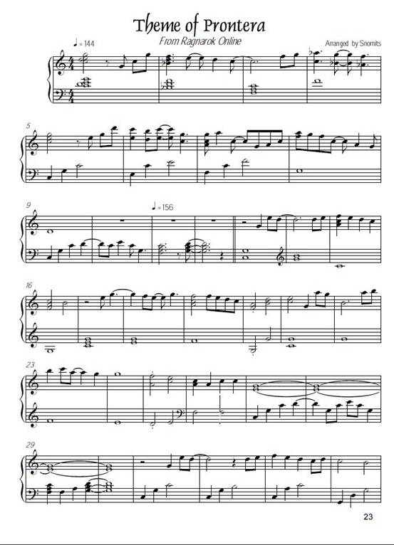 仙境传说 普隆德拉 五线谱钢琴曲谱（图1）