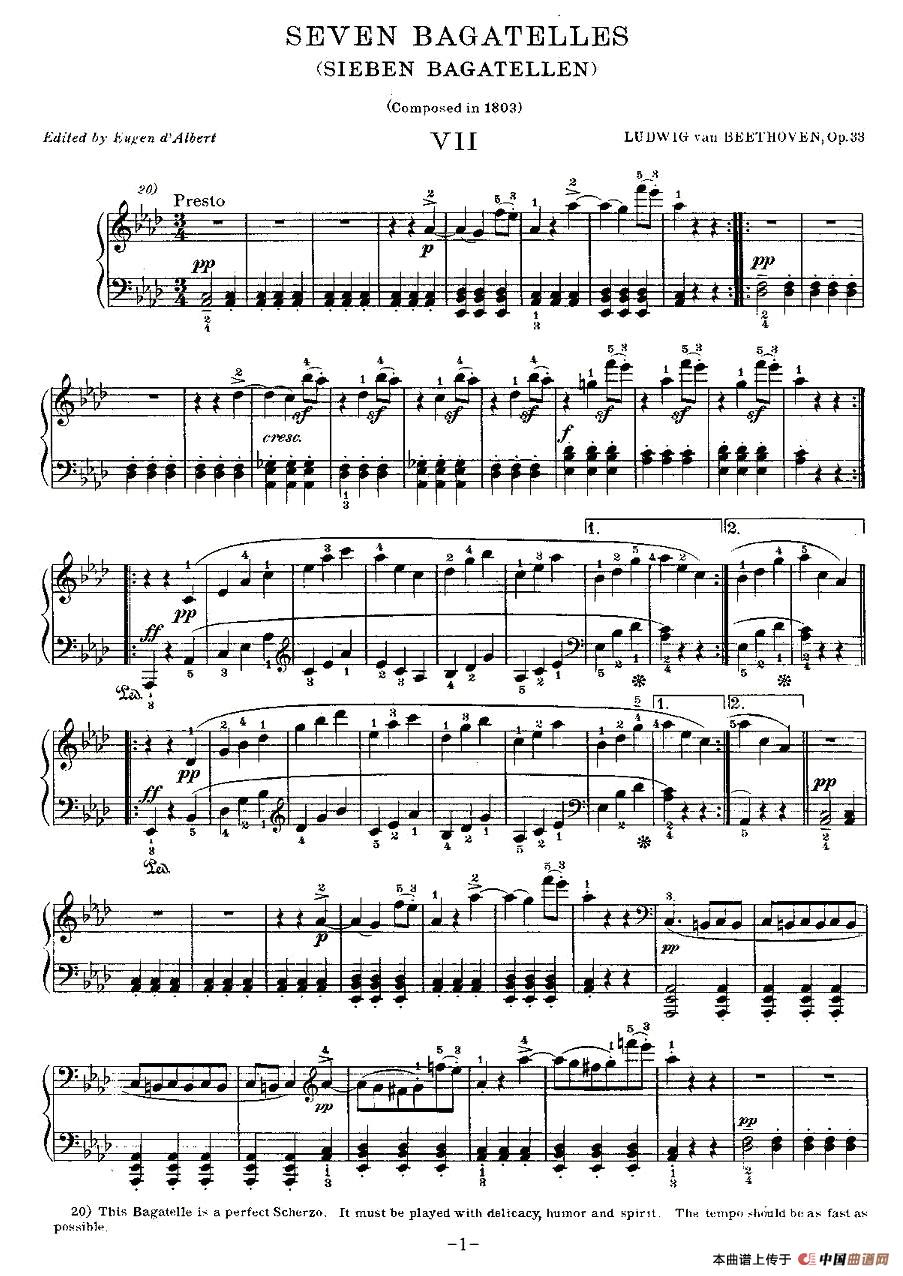 贝多芬钢琴小品（Bagatelles)Op.33 之）钢琴曲谱（图1）