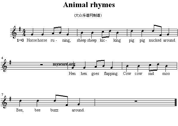 Animal rhymes（英文儿歌、五线谱）钢琴曲谱（图1）
