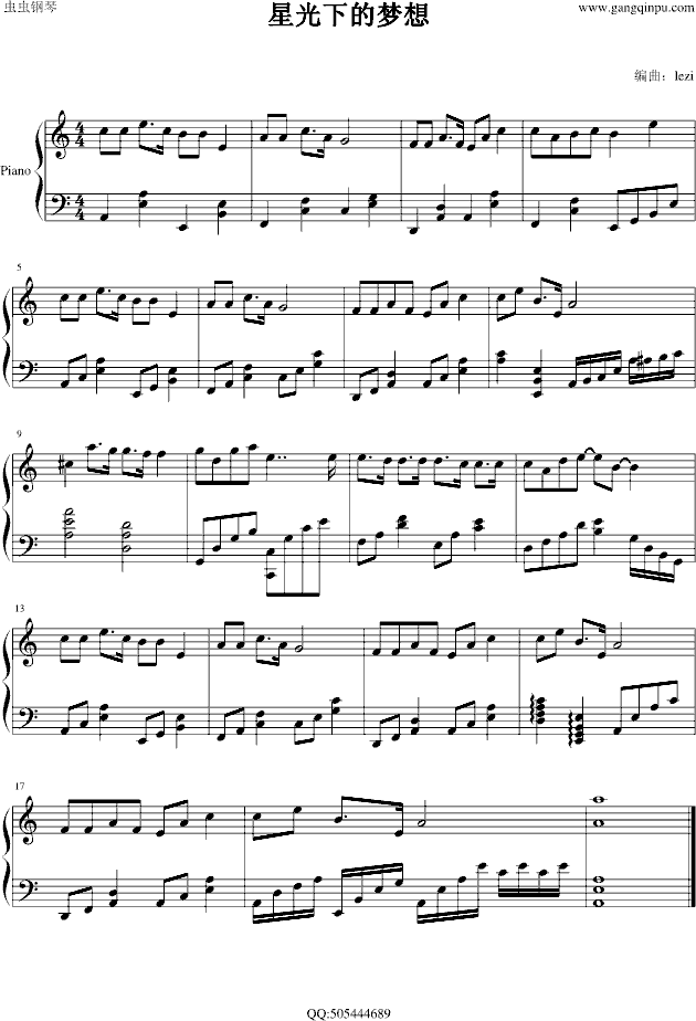 星光下的梦想钢琴谱钢琴曲谱（图1）