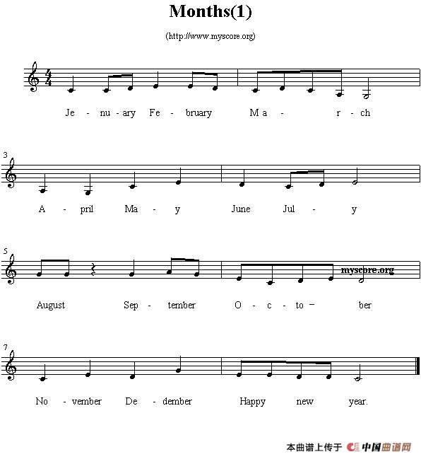 Months（英文儿歌、五线谱）钢琴曲谱（图1）