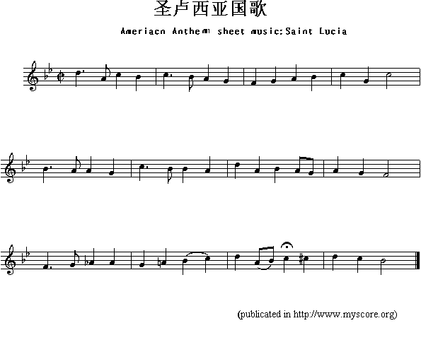 圣卢西亚国歌（Ameriacn Anthem sheet music:Saint Lucia）钢琴曲谱（图1）