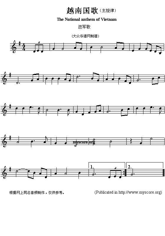 越南国歌（The National anthem of Vietnam）钢琴曲谱（图1）