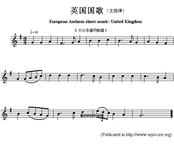 英国国歌（European Anthem sheet music:United Kingdom）钢琴曲谱（图1）