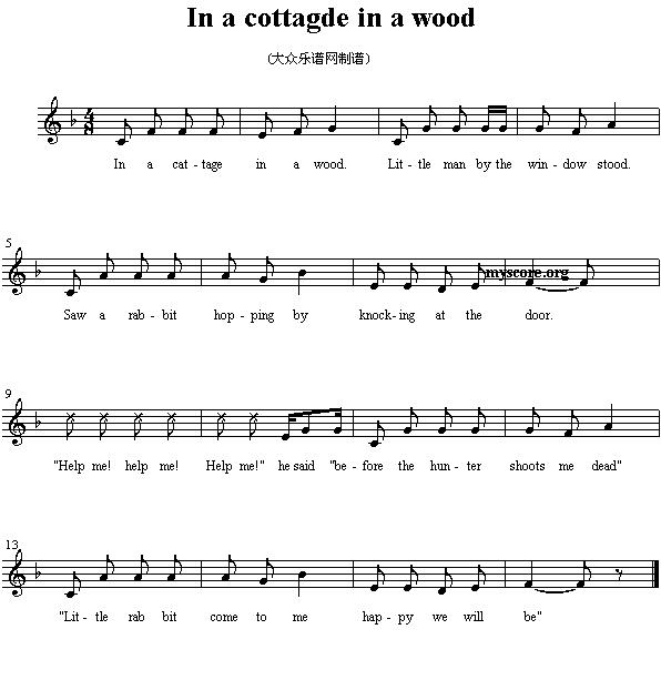 In a cottagde in a wood（英文儿歌、五线谱）钢琴曲谱（图1）