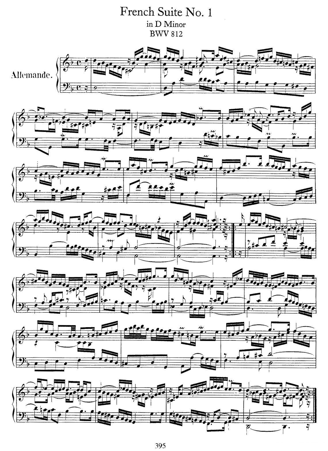 法国组曲之一：d小调钢琴曲谱（图1）
