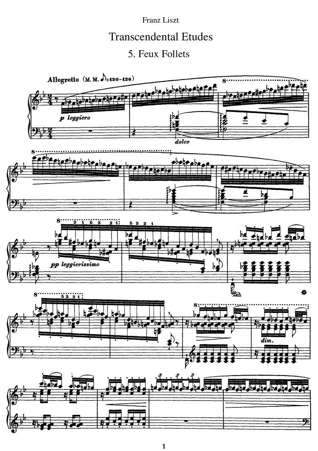 12首超级技巧练习曲：Feux Follets（鬼火）钢琴曲谱（图1）