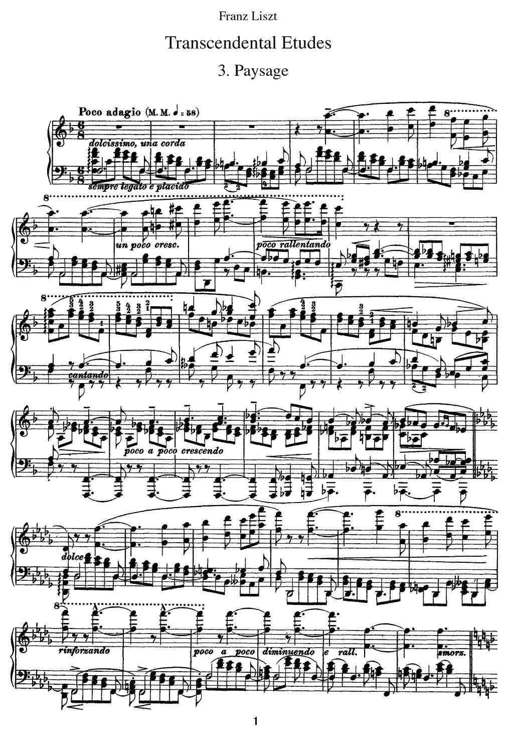12首超级技巧练习曲：Paysage（风景）钢琴曲谱（图1）