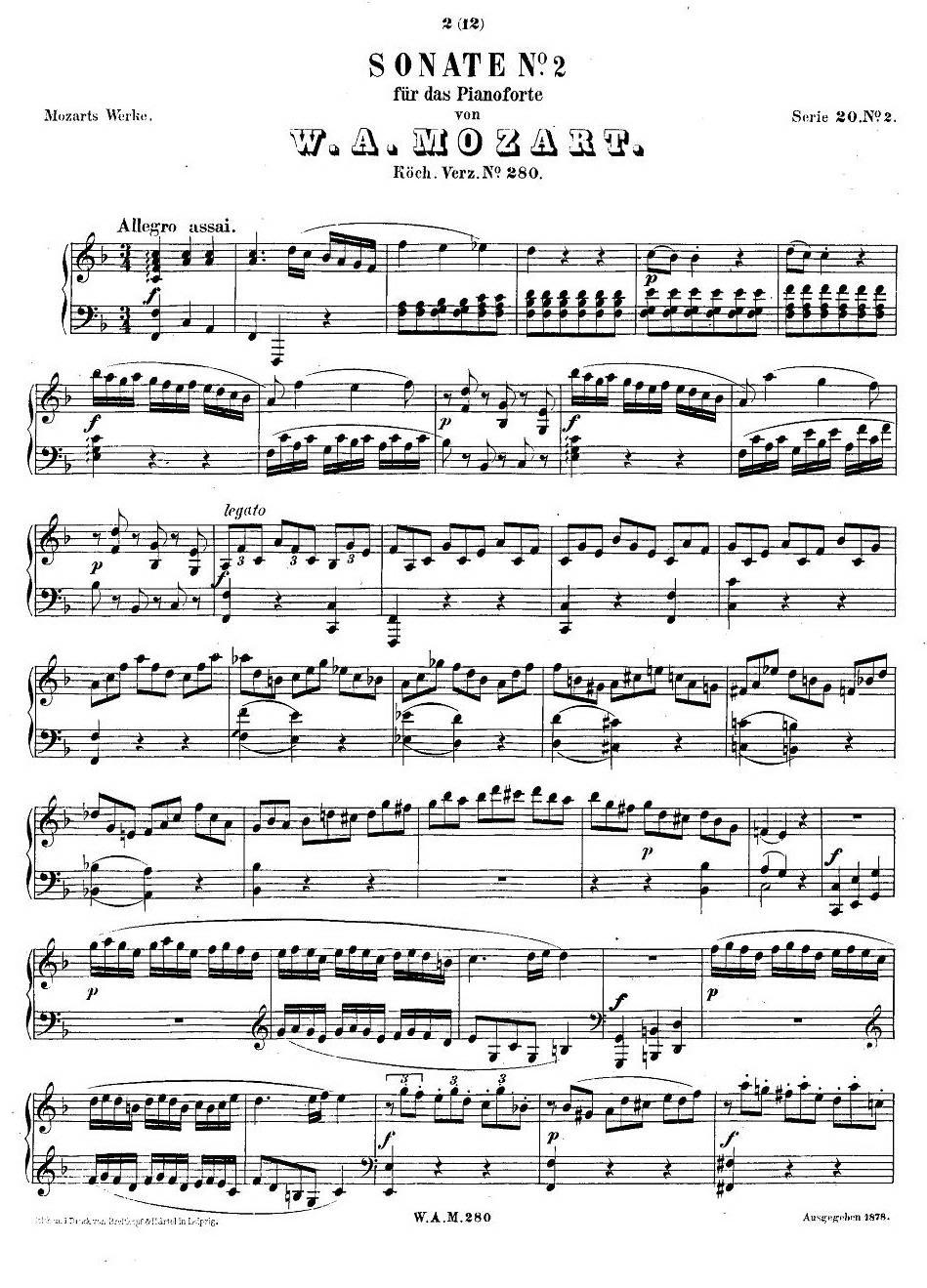 F大调第二钢琴奏鸣曲 KV.280钢琴曲谱（图1）