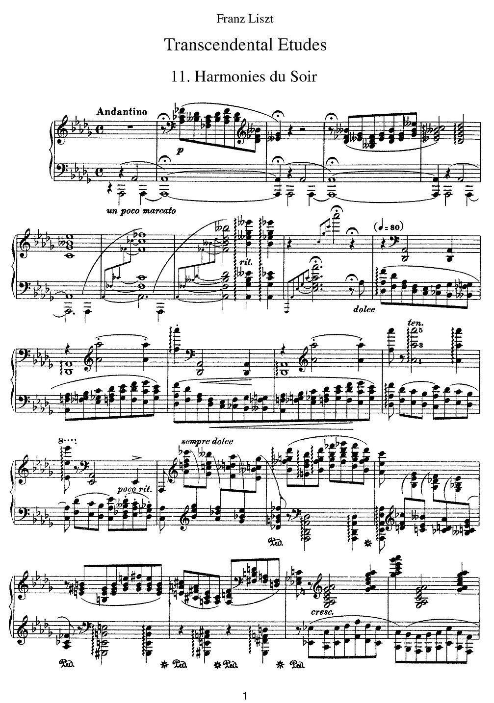 12首超级技巧练习曲：Harmonies du soir（夜之和谐）钢琴曲谱（图1）