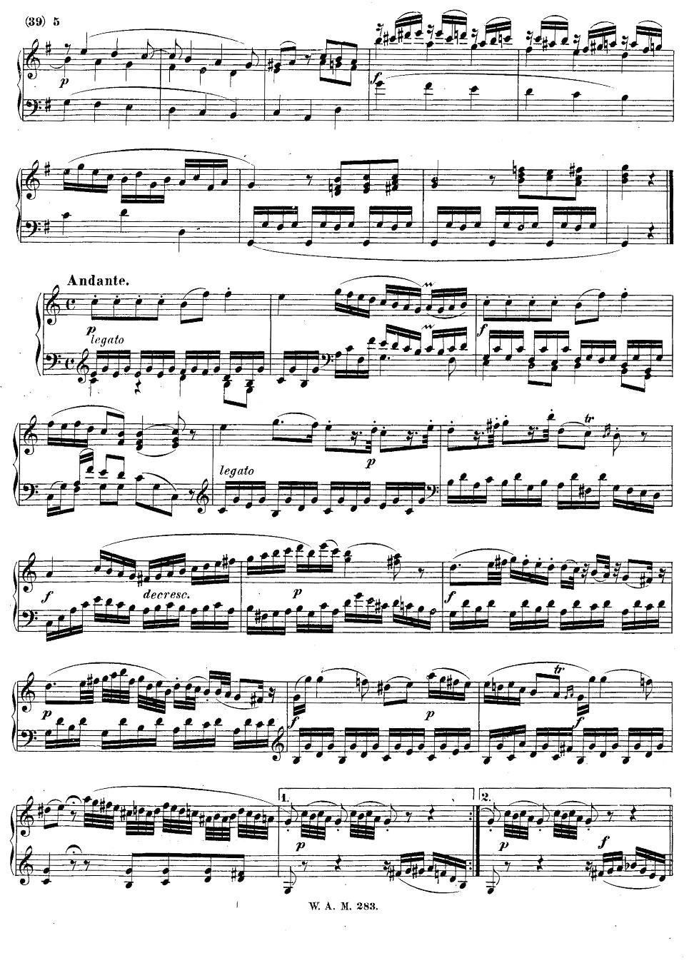 G大调第五钢琴奏鸣曲 KV.283 钢琴曲谱（图4）