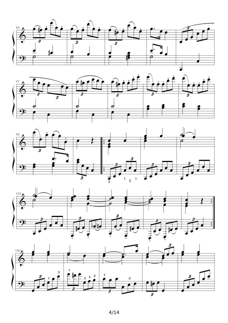 小星星变奏曲 K.265 带指法（Mozart.莫扎特）钢琴曲谱（图4）