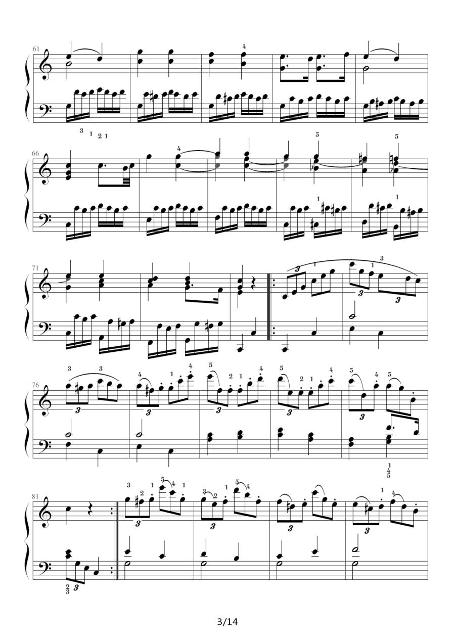 小星星变奏曲 K.265 带指法（Mozart.莫扎特）钢琴曲谱（图3）