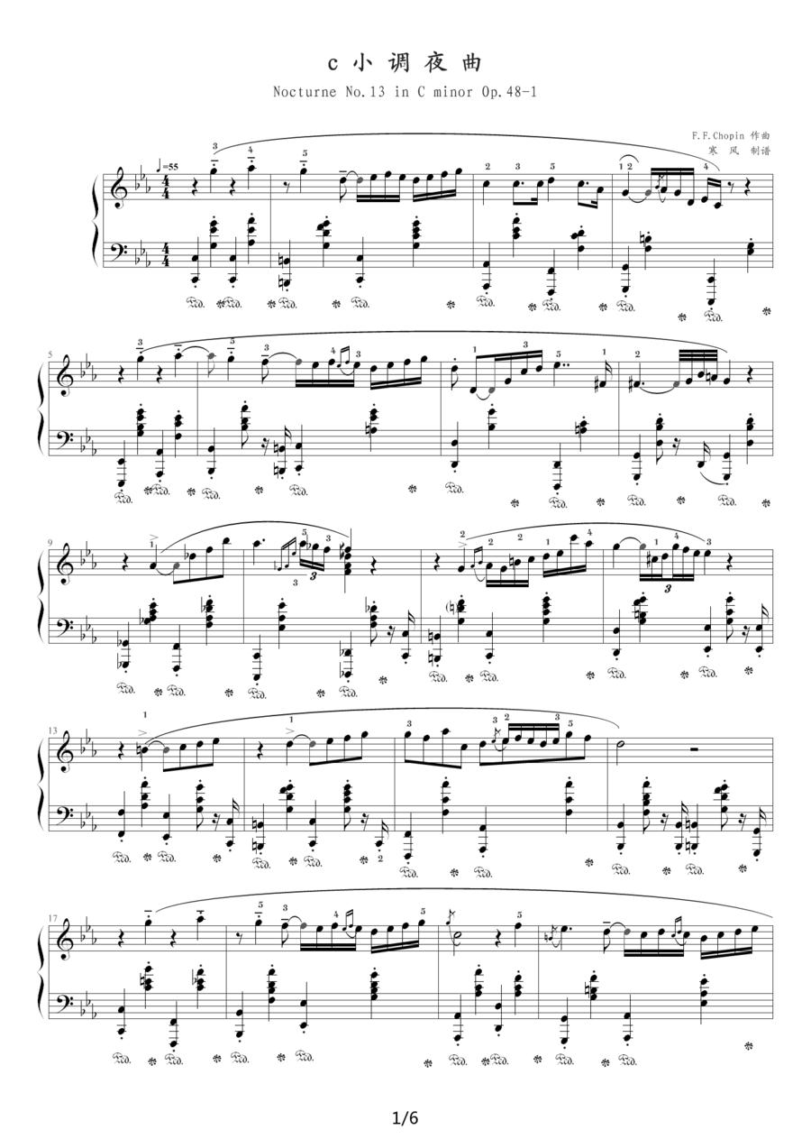 c小调夜曲，Op.48,No.1（肖邦第13号夜曲）钢琴曲谱（图1）