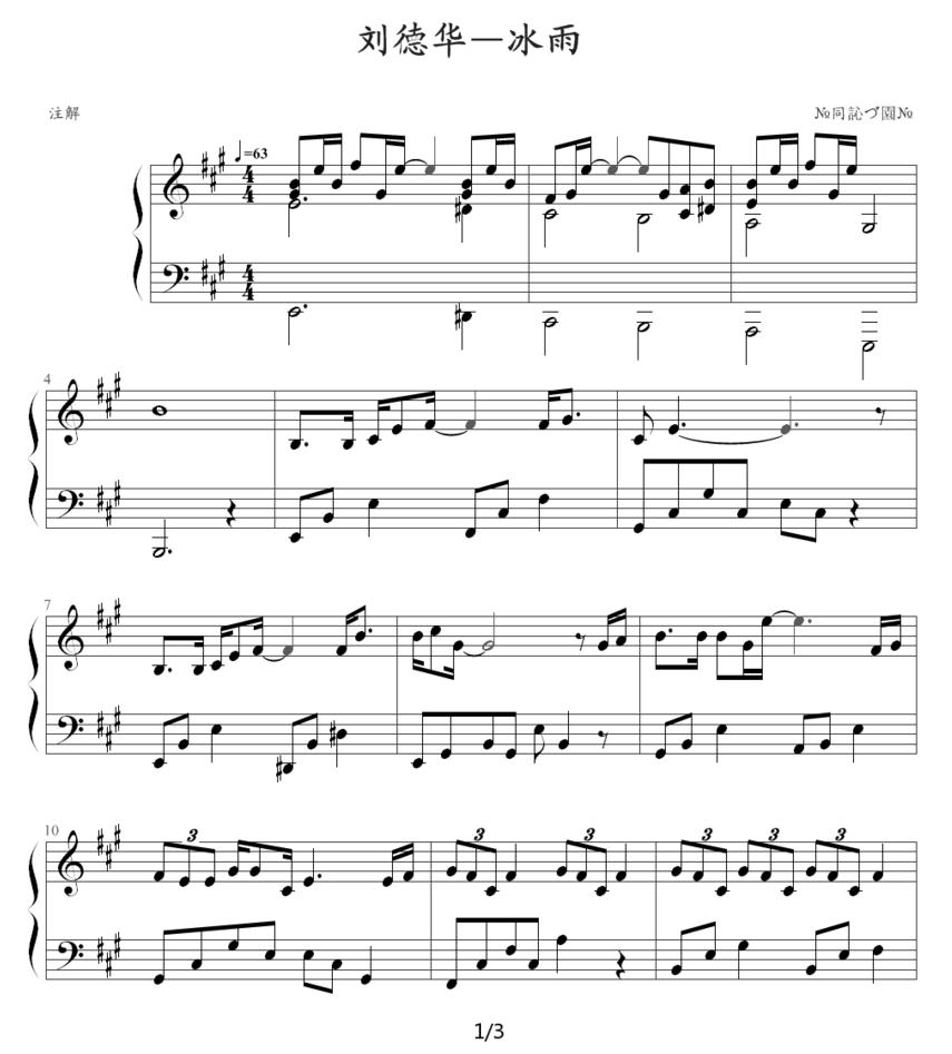 刘德华—冰雨钢琴曲谱（图1）