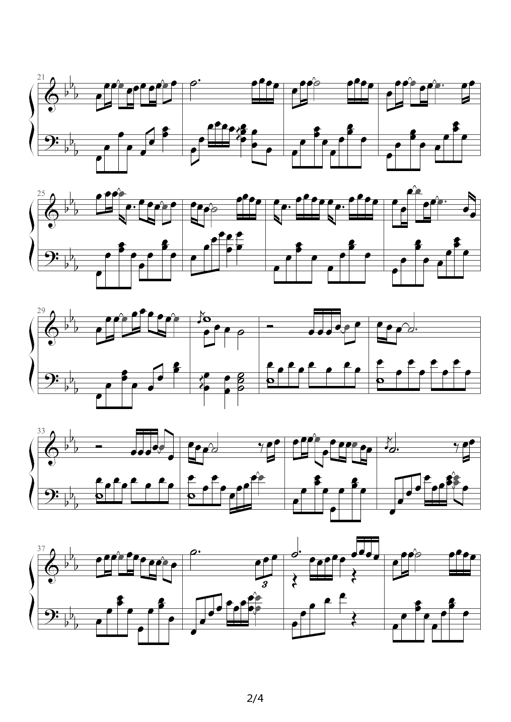 修炼爱情 降E调钢琴曲谱（图2）