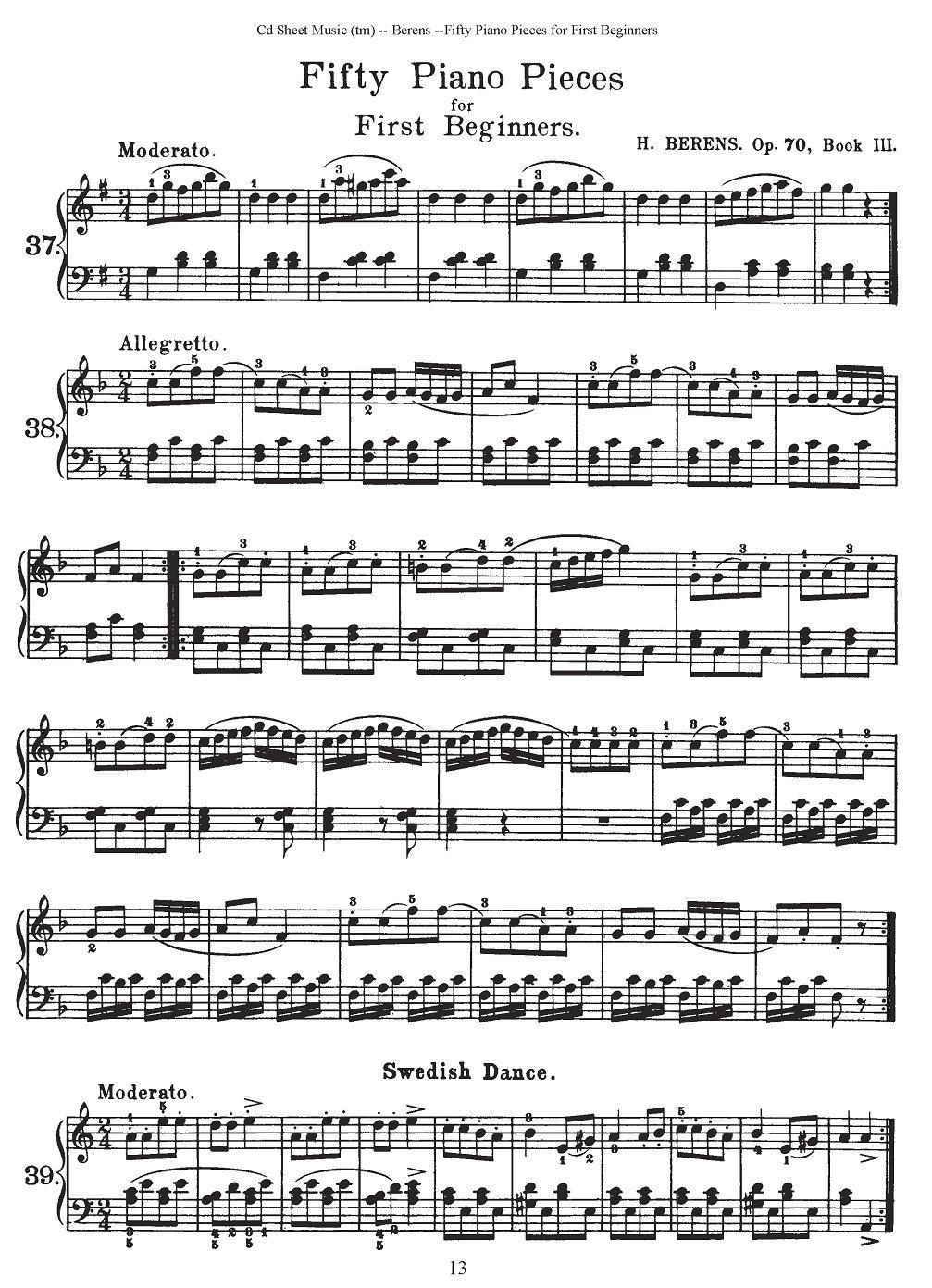 贝伦斯50首初学者练习钢琴小品（37—50）钢琴曲谱（图1）