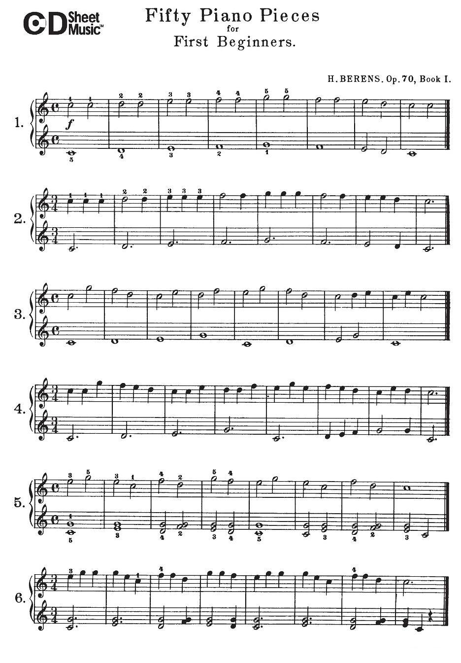 贝伦斯50首初学者练习钢琴小品（1—21）钢琴曲谱（图1）