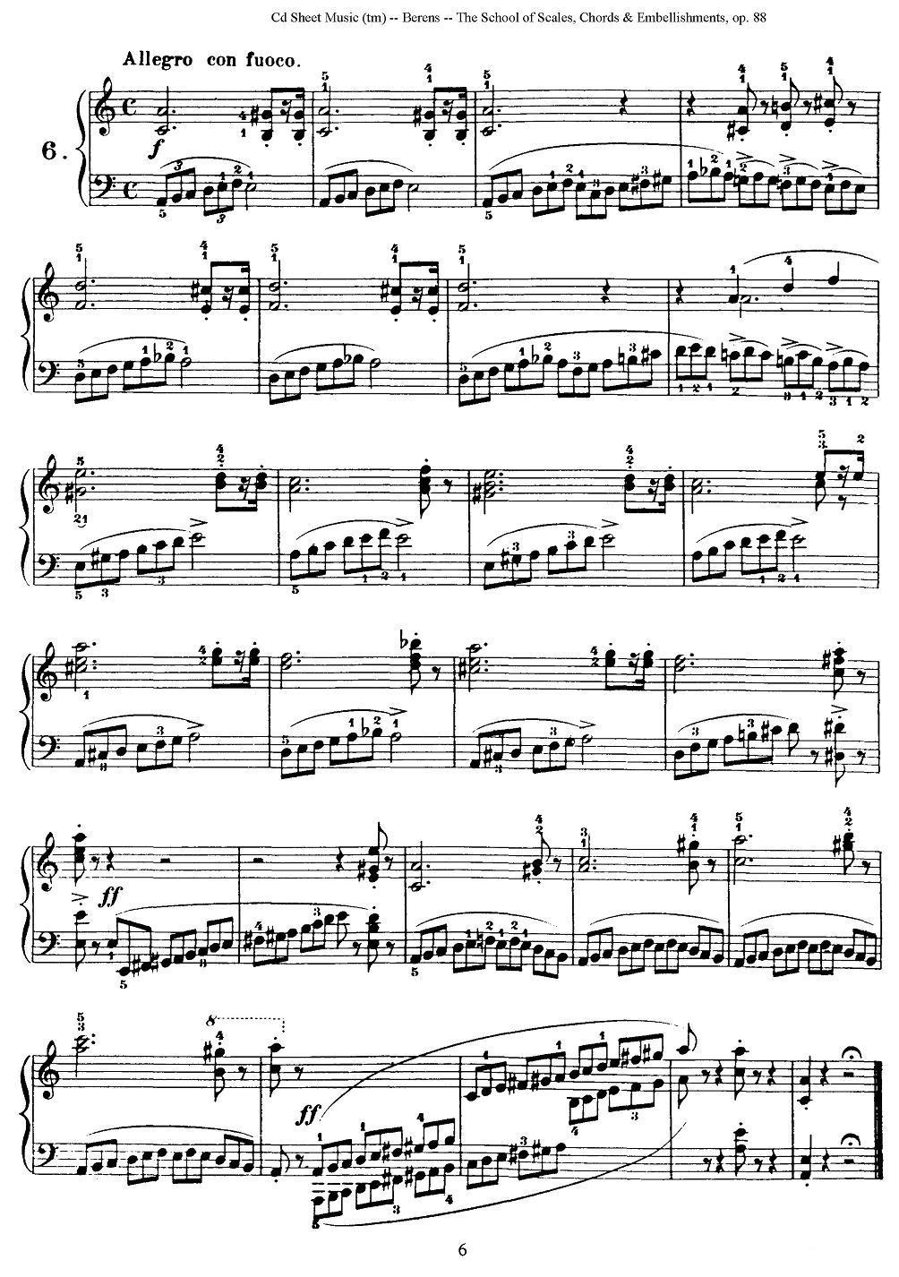 贝伦斯28首钢琴（和弦及装饰音）练习曲（6—10）钢琴曲谱（图1）