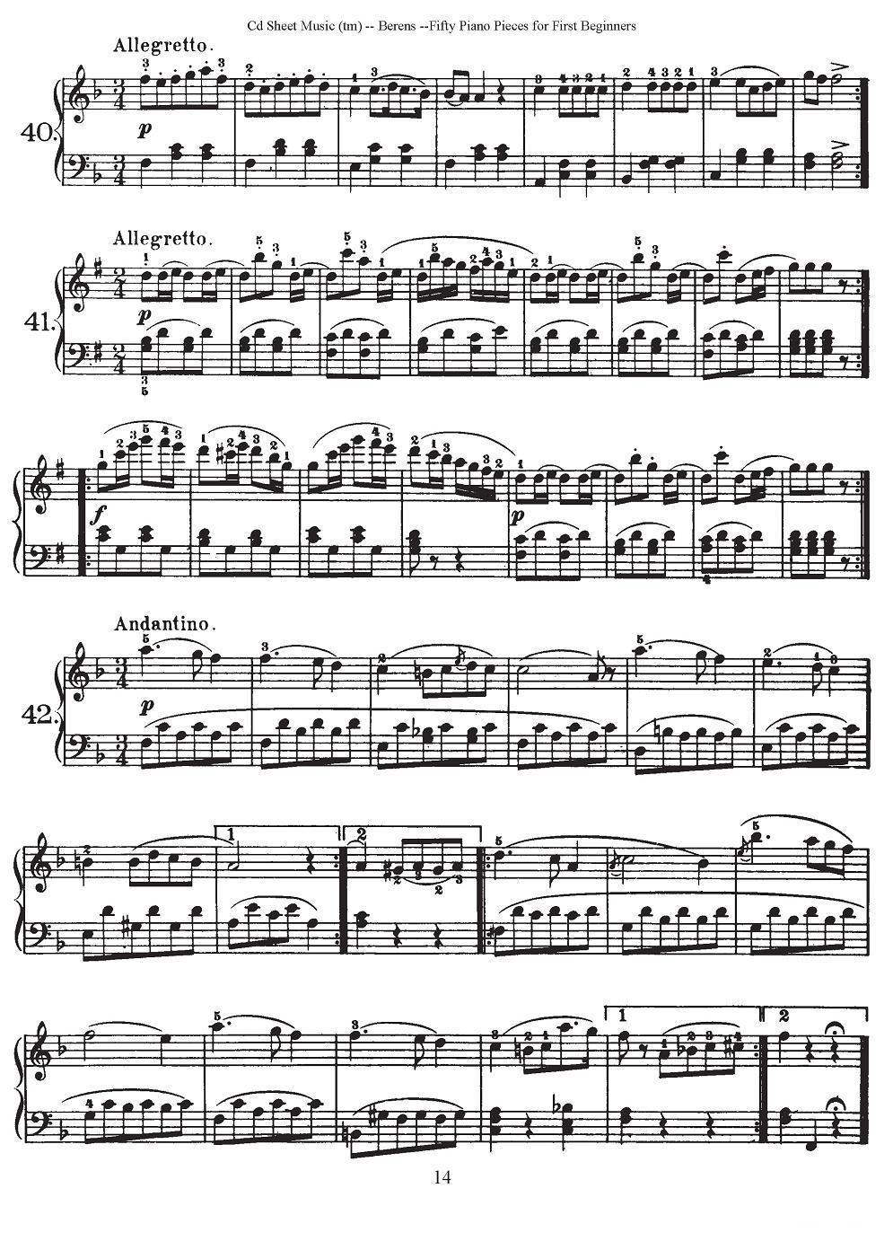 贝伦斯50首初学者练习钢琴小品（37—50）钢琴曲谱（图2）