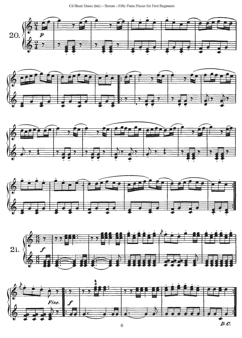 贝伦斯50首初学者练习钢琴小品（1—21）钢琴曲谱（图6）