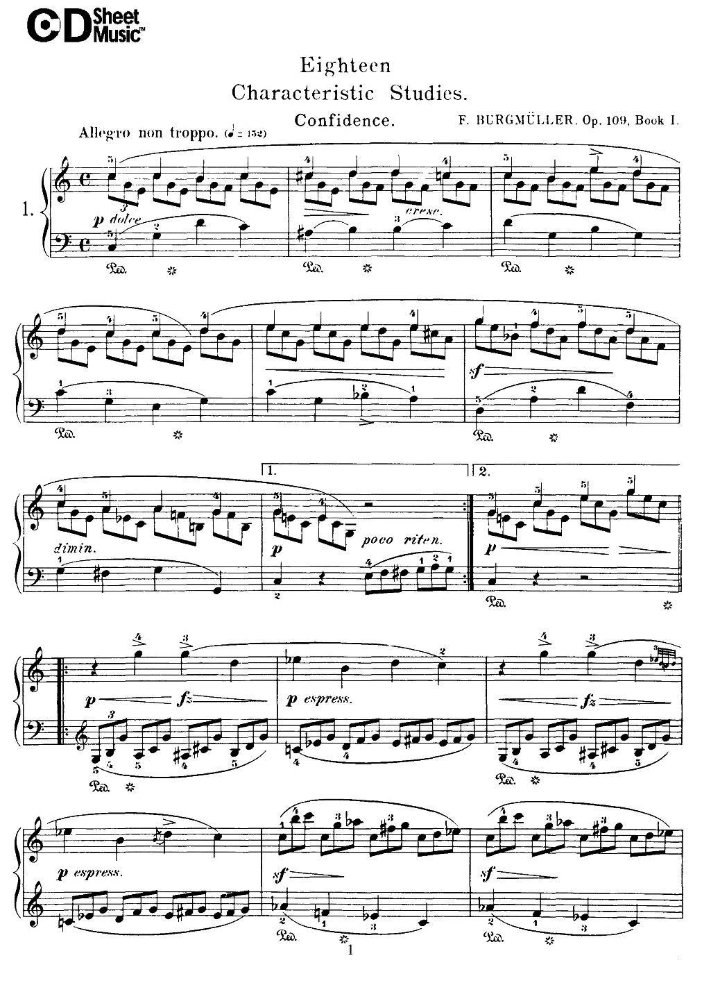 Burgmuller - 18 Characteristic Studies（1）钢琴曲谱（图1）